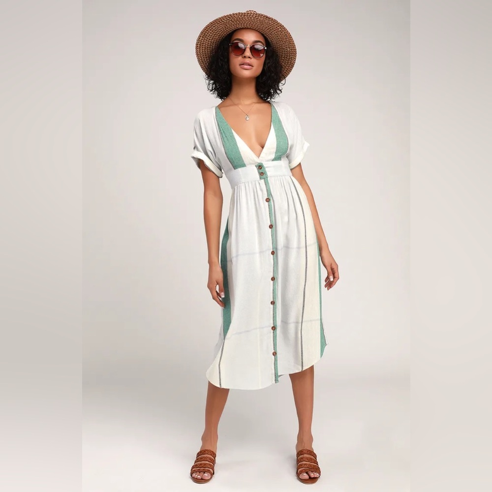 Reid Light Blue Multi Stripe Button-Up Midi Dress… - image 1